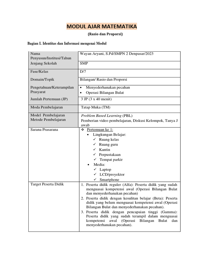 Modul Ajar Rasio Dan Proporsi Contoh Cv Kerja Praktek Usmnt Soccer