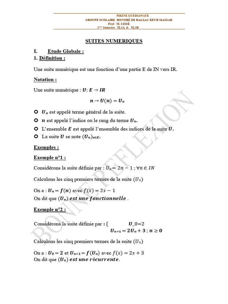 Cours sur les suites numériques PDF | PDF | Séquence | Fonction monotone