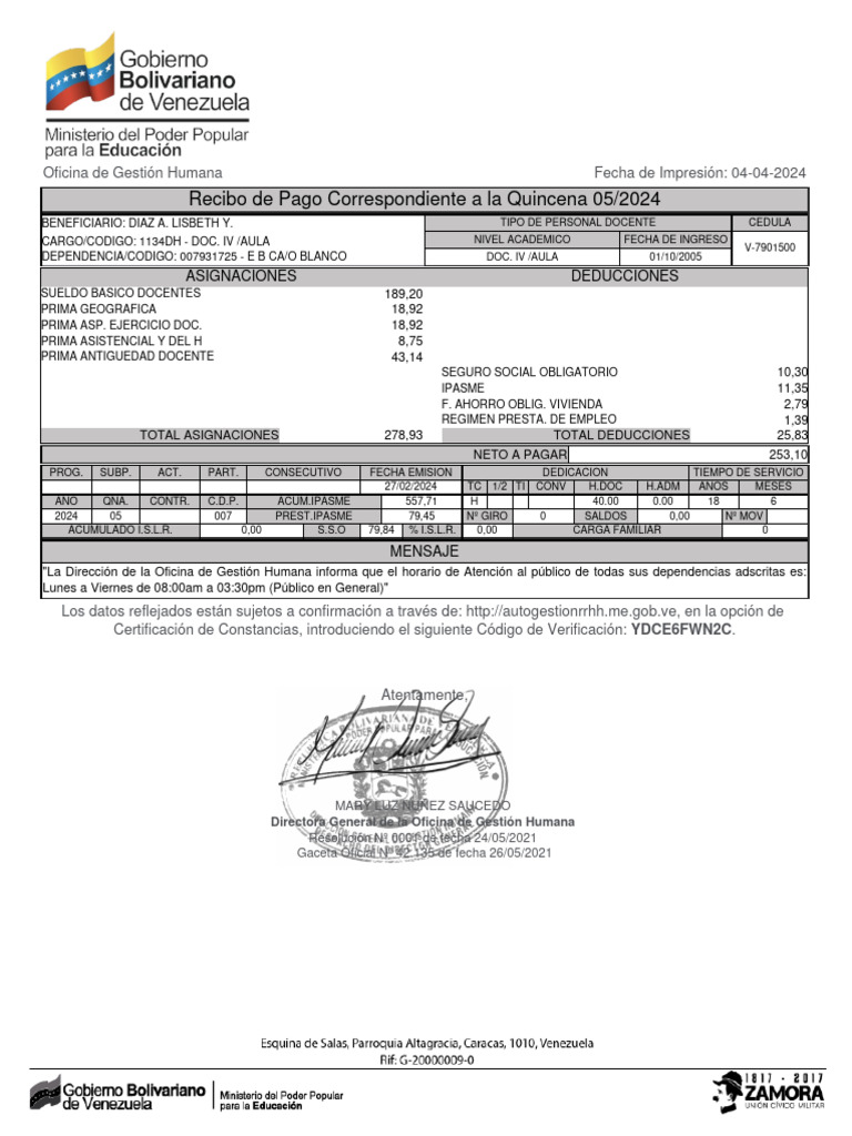 Recibo de Pago de 7901500 | PDF