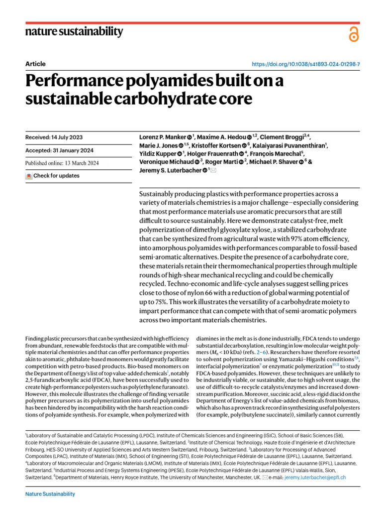 Sustainable Polyamides from Carbohydrates | PDF | Polymers | Strength ...
