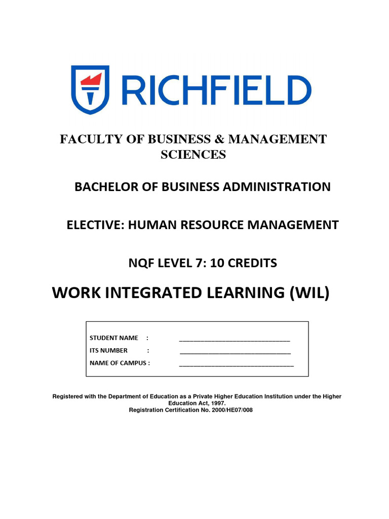 HR Management Work Experience Logbook | PDF | Learning | Employment