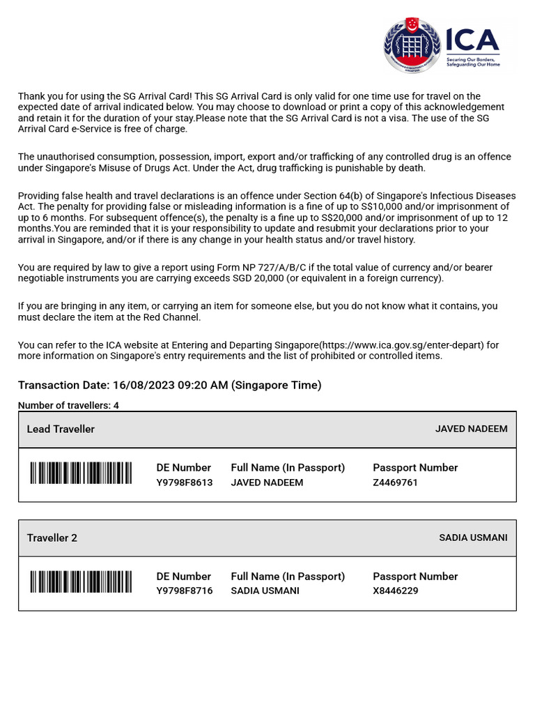 SG Arrival Card Guidelines and Info | PDF | Passport