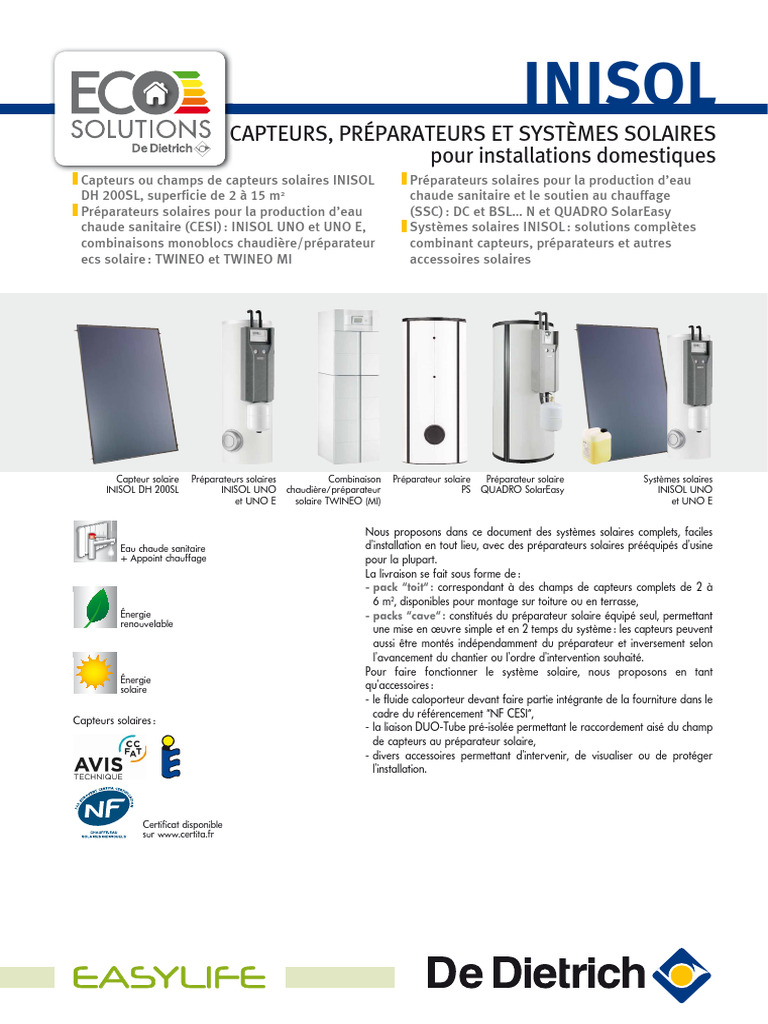 Systèmes solaires INISOL de De Dietrich | PDF | Soupape | Mécanique des ...