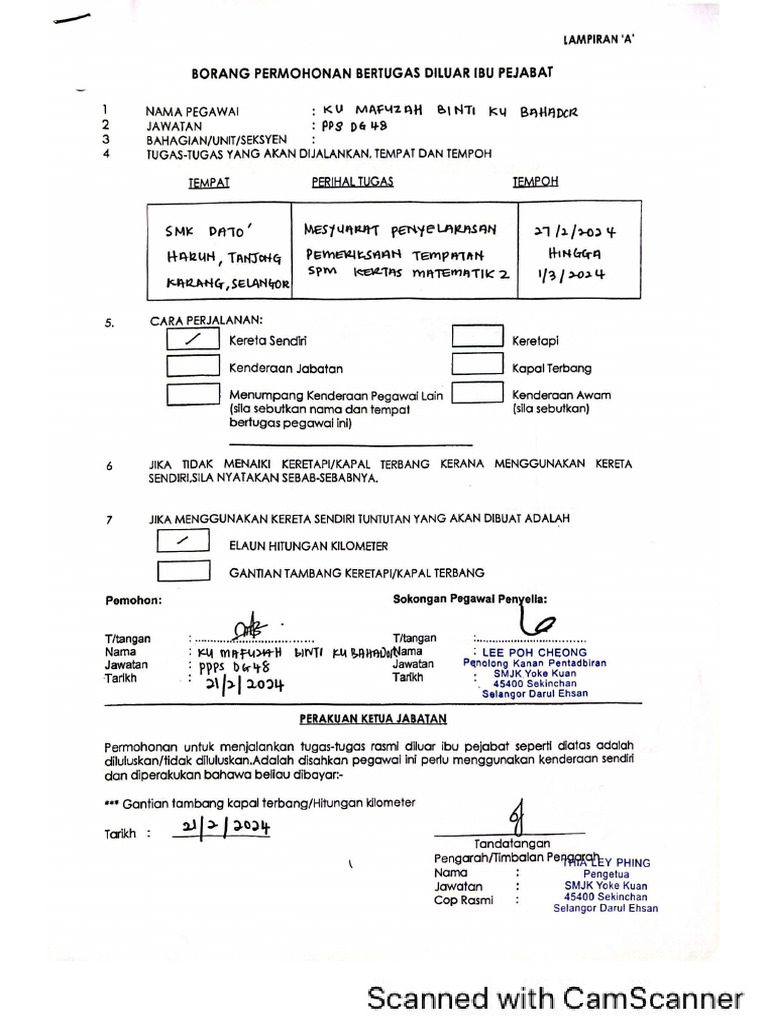 Borang Kebenaran Bertugas Rasmi Pdf
