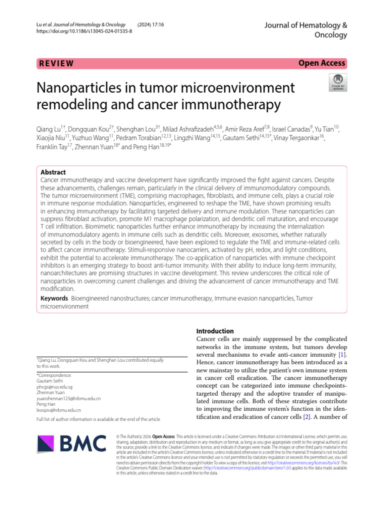 Nanoparticles in Tumor Microenvironment Remodeling and Cancer ...