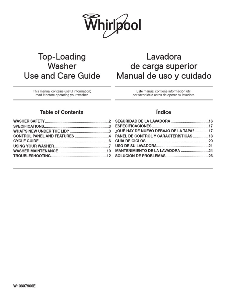 1CWTW4845EW1 Manual Whirlpool Washer | PDF | Washing Machine ...