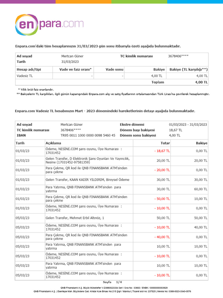 Bank Account Statement Pdf