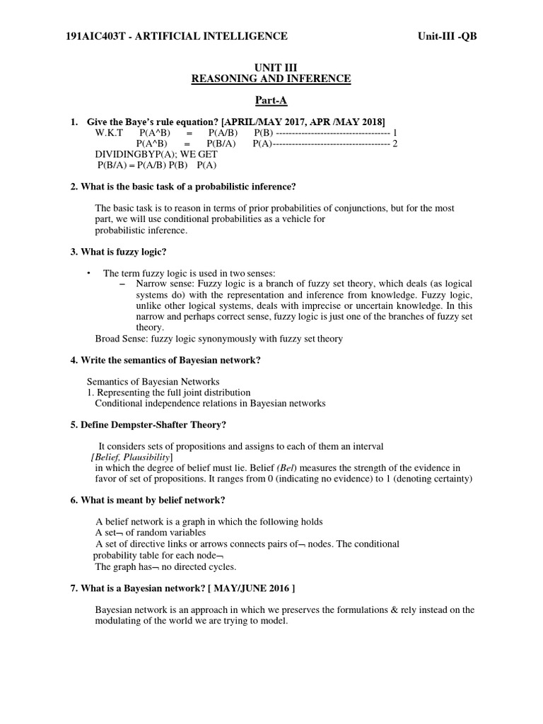 Ai Chap 3 QB | PDF | Bayesian Network | Reason