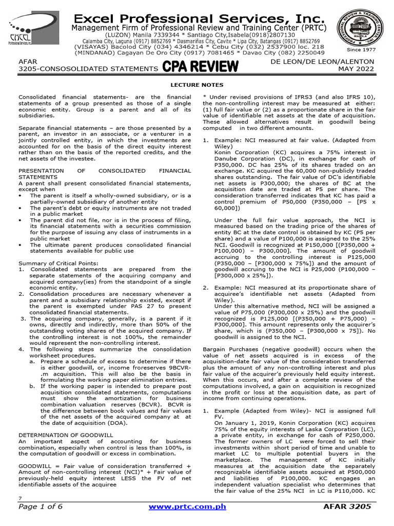 AFAR 3205 SEPARATE And CONSOLIDATED STATEMENTS PDF Goodwill 