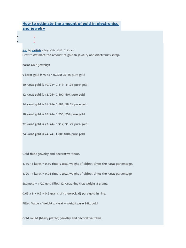 How To Estimate The Amount of Gold in Electronics and Jewelry | PDF ...