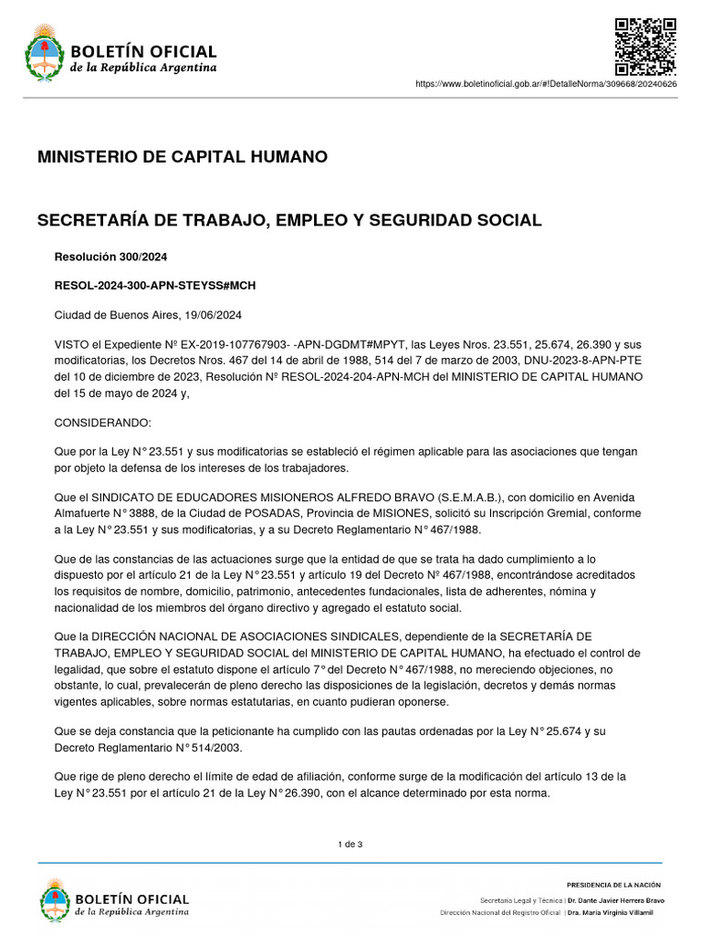 Resolución Del Ministerio de Trabajo Sobre El SEMAB-CEA Misiones | PDF ...