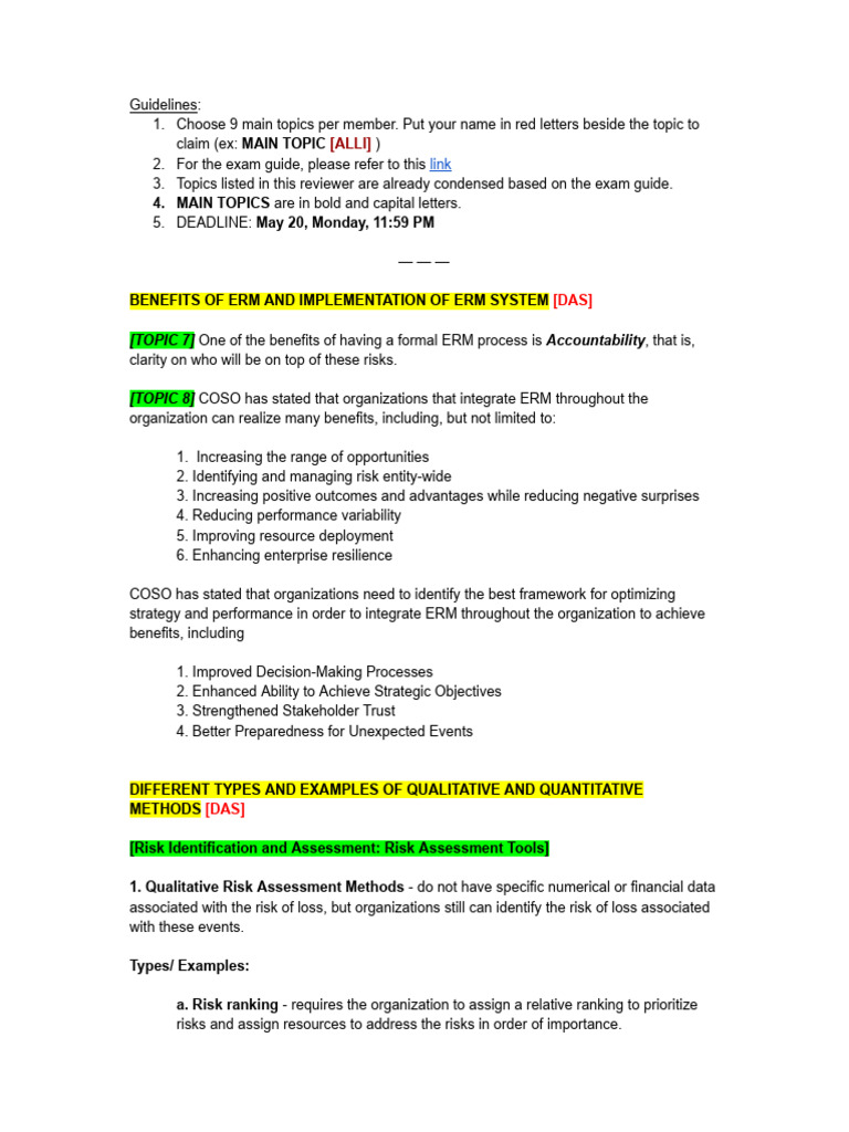 ERM Finals Reviewer PDF Risk Risk Management