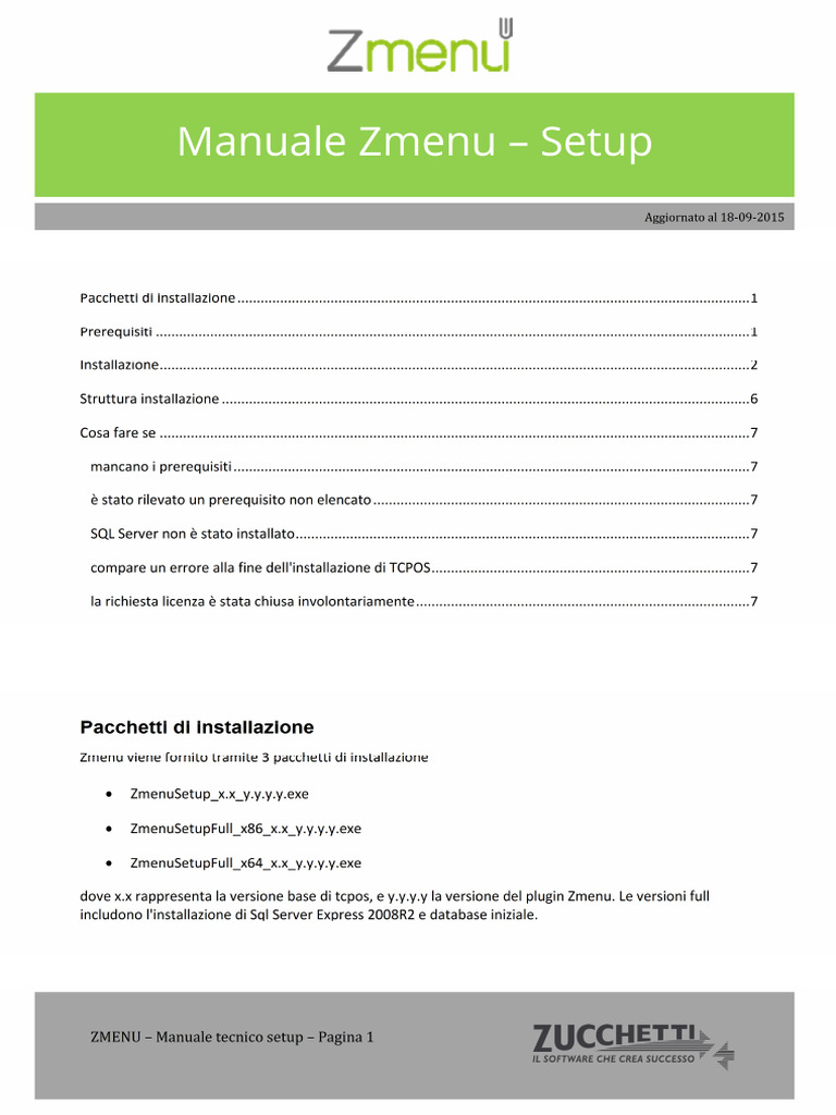 Manuale Tecnico Zmenu - Setup | PDF