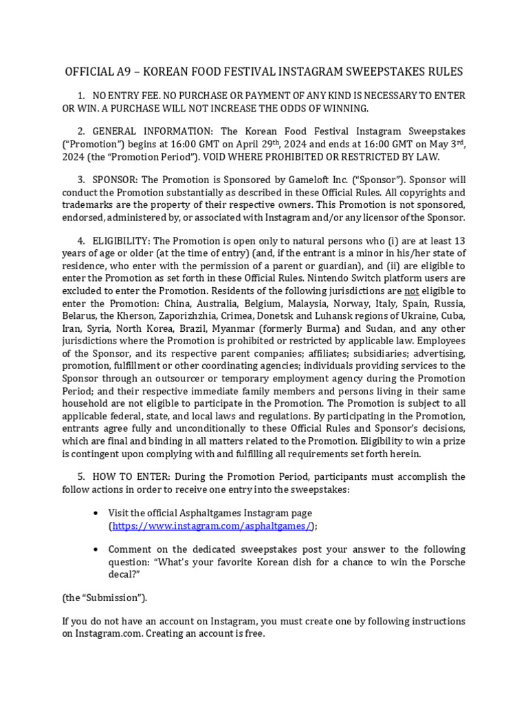 Wisconsin Sweepstakes Rules