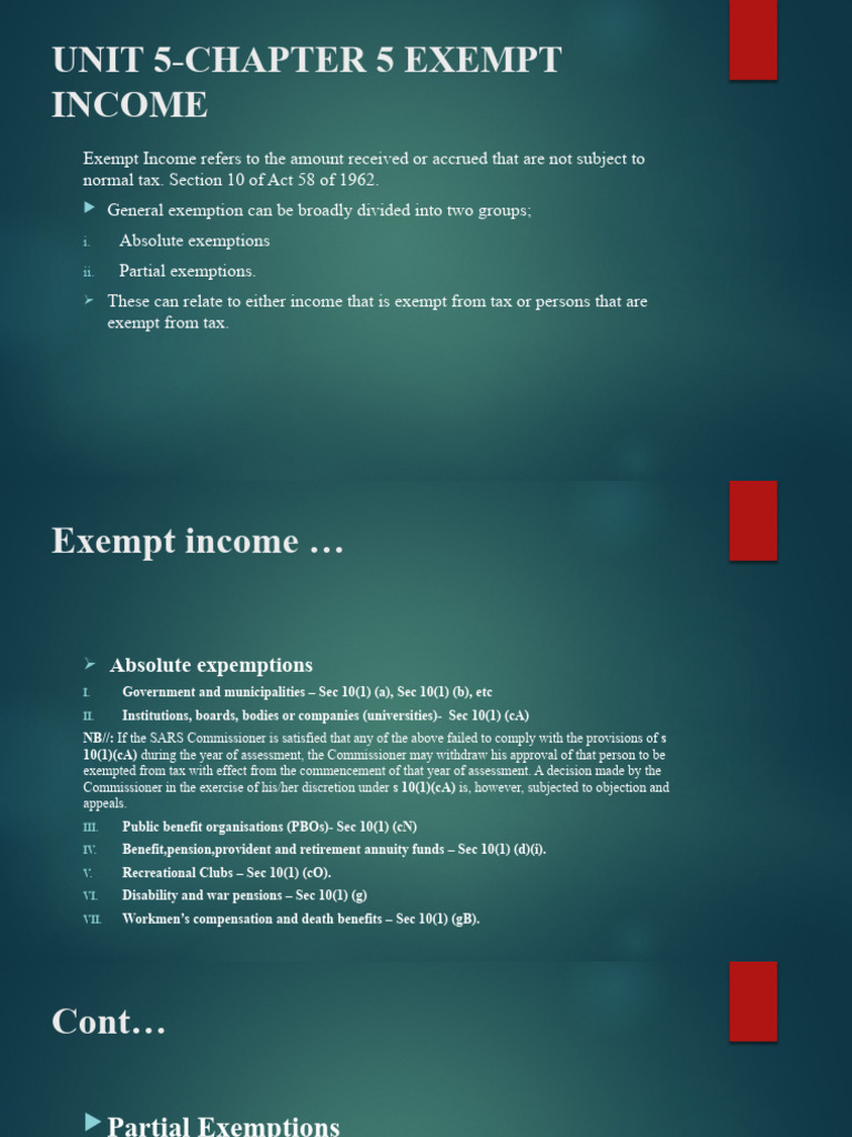Exempt Income: Tax Exemptions Overview | PDF | Dividend | Pension
