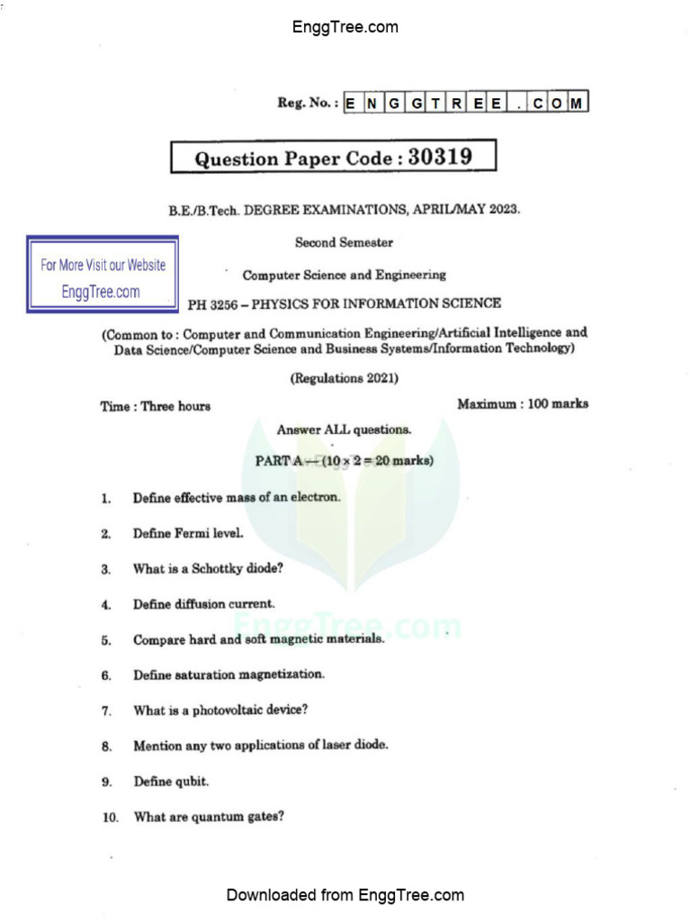 PH3256 Physics For Information Science Apr May 2023 Question Paper ...