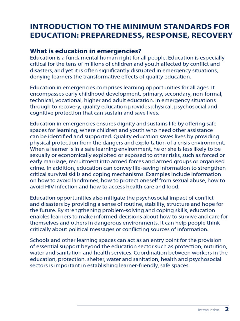 Education in Emergencies: Key Standards | PDF | Emergency Management ...
