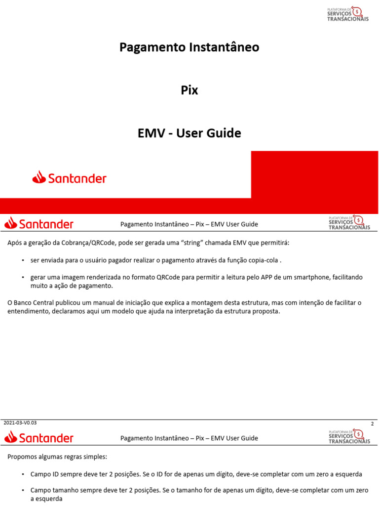 Guia do Usuário EMV para Pagamento Pix | PDF | Código QR | Informática