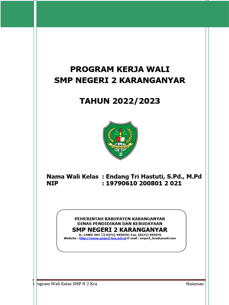 Program Kerja Wali Kelas SMP 2022/2023 | PDF