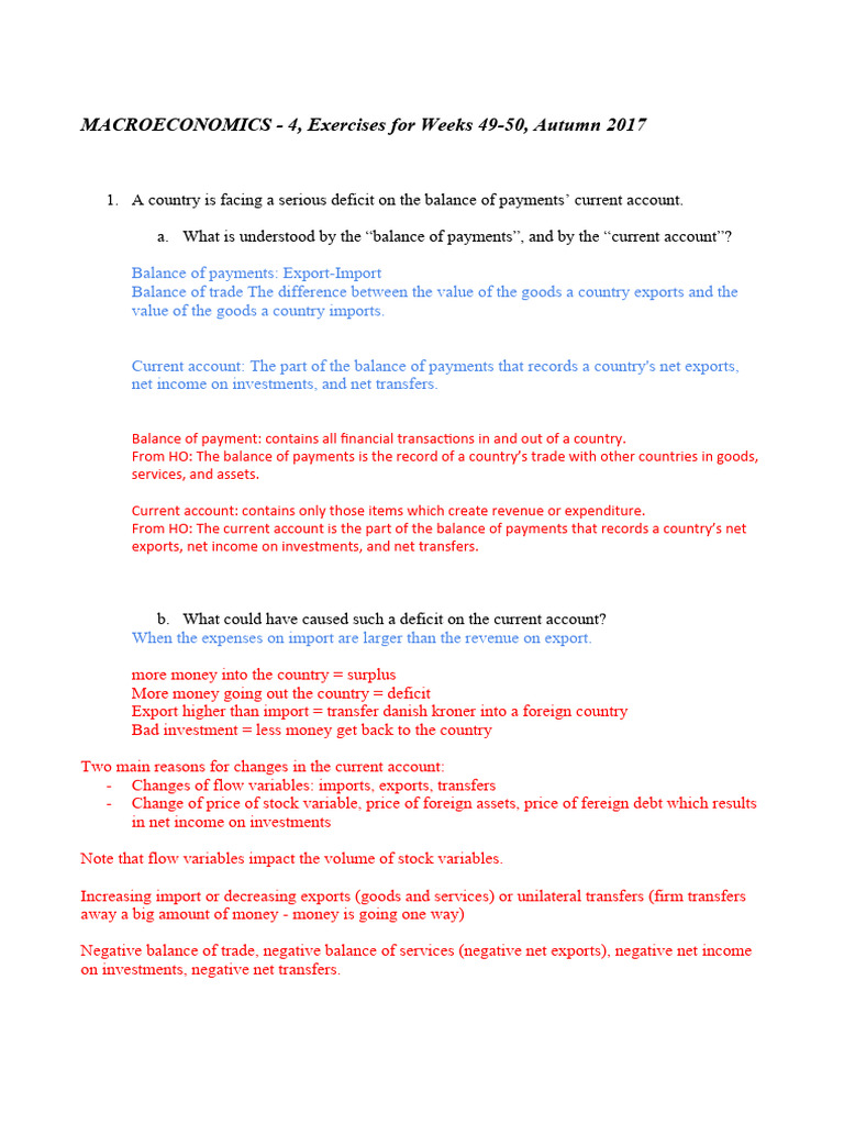 Macro Exercises A 17 4 Pdf Government Budget Balance Balance Of