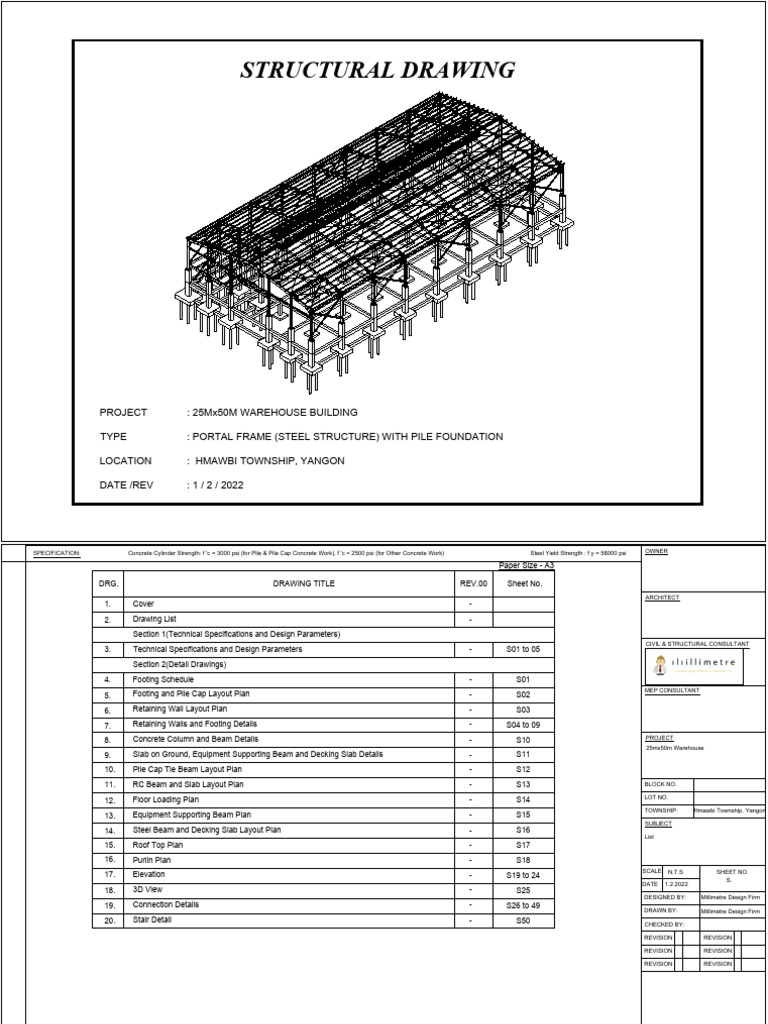 Structural Drawing for 25x50m Warehouse | PDF | Deep Foundation | Beam ...