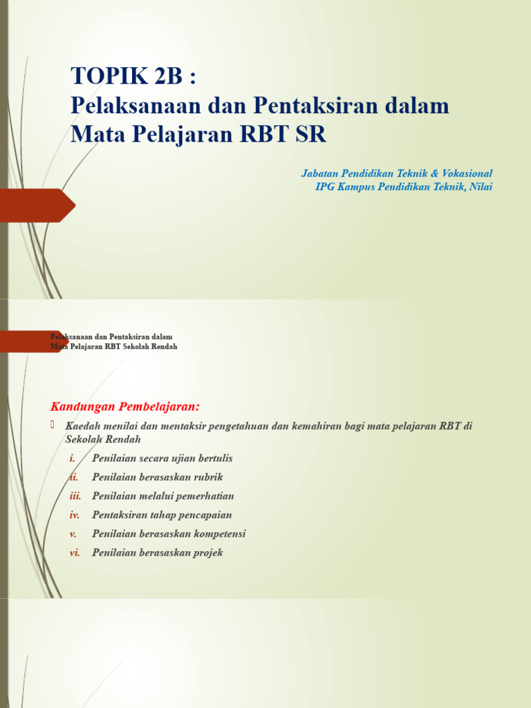 Pelaksanaan & Pentaksiran Dalam RBT SR | PDF | Karier & Perkembangan