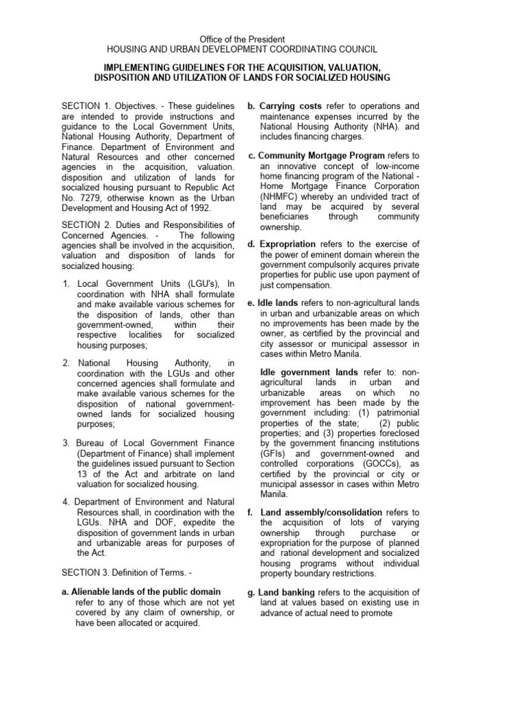Guidelines for Land Acquisition in Housing | PDF | Eminent Domain ...