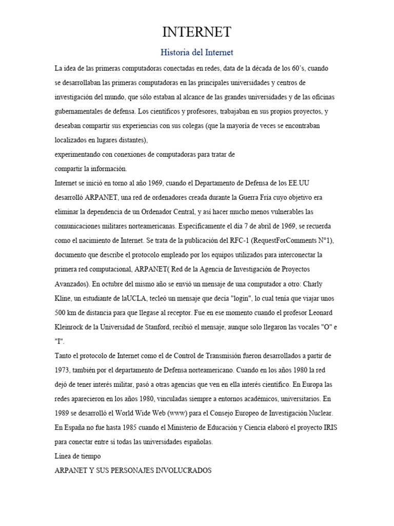 Historia Del Internet | PDF | Red mundial | Internet y web