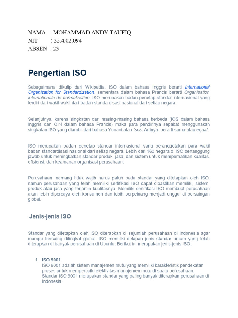 Pengertian dan Manfaat ISO untuk Bisnis | PDF | Pengelolaan Keuangan ...