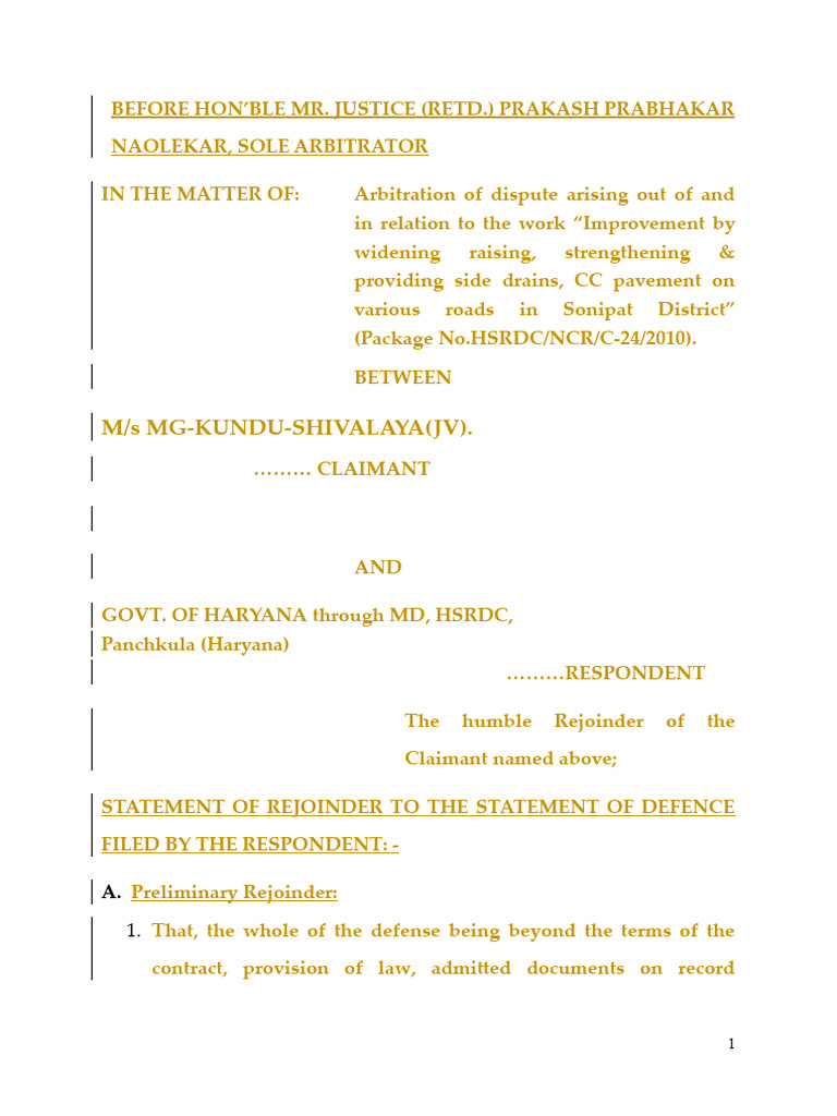 Rejoinder MG KUNDU 28.02.2024 Corrected | PDF | Legal Concepts | Common Law