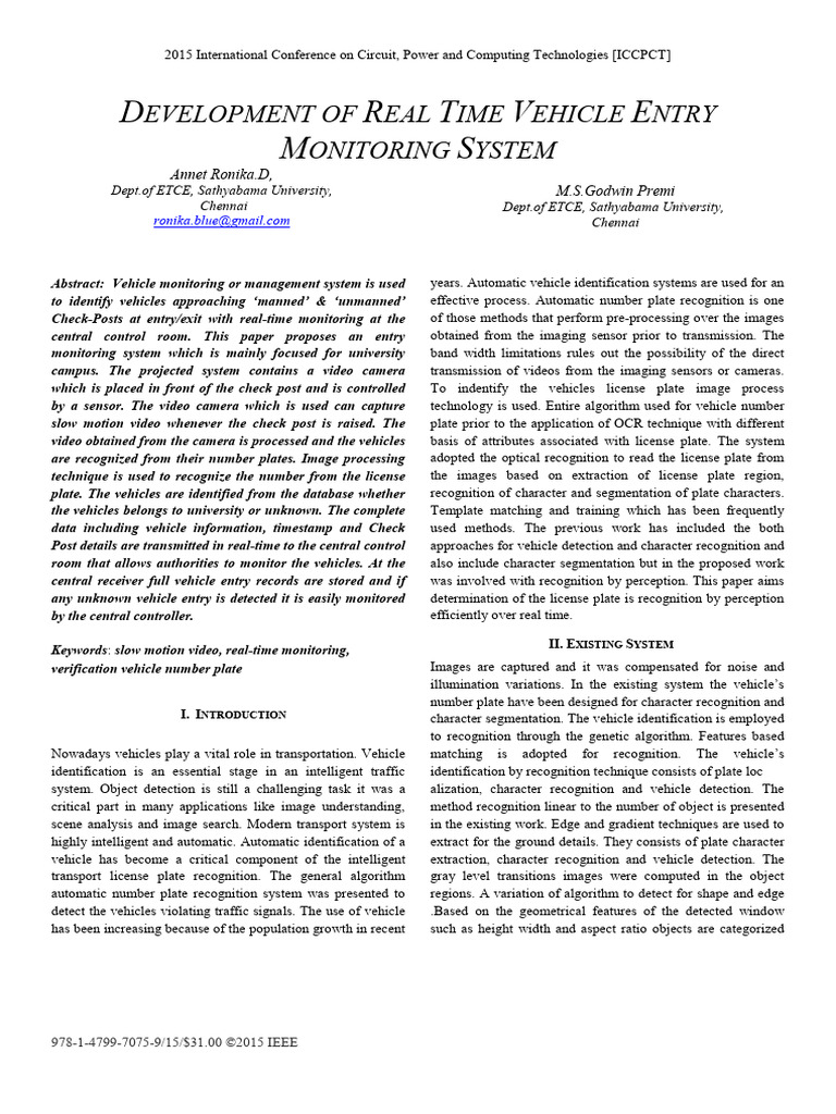 (2015) Development of Real Time Vehicle Entry Monitoring System | PDF ...