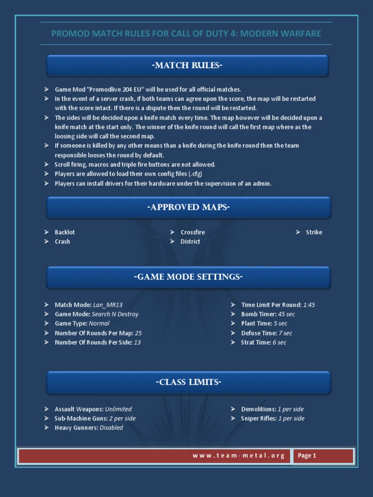COD4 Match Rules | PDF | History