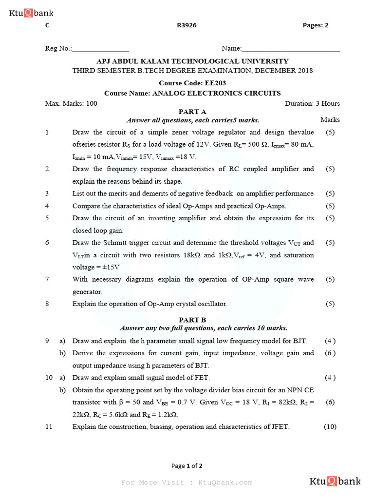 Analog Electronics Exam Questions | PDF | Amplifier | Operational Amplifier