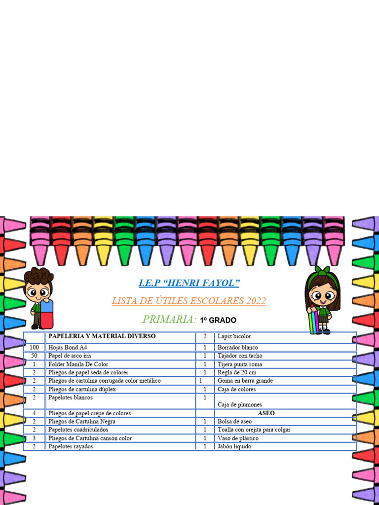Lista de Utiles 1 Grado | PDF | Papel | Productos de madera