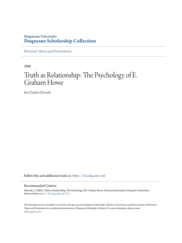 Truth As Relationship - e Graham Howe | PDF | Brahman | Psychoanalysis