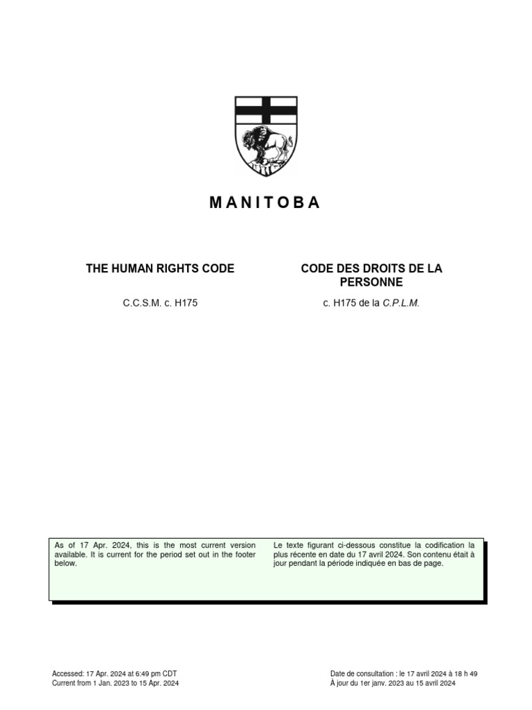 Code des droits de la personne du Manitoba | PDF | Arbitrage | Justice