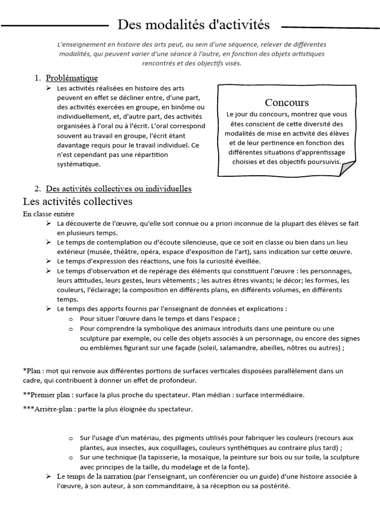 Modalités d'activités en histoire des arts | PDF | Sculpture | Histoire ...
