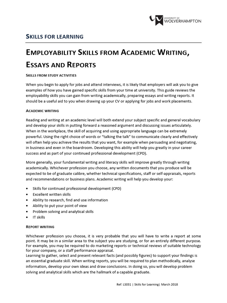 Employability Skills from Academic Writing | PDF | Essays ...