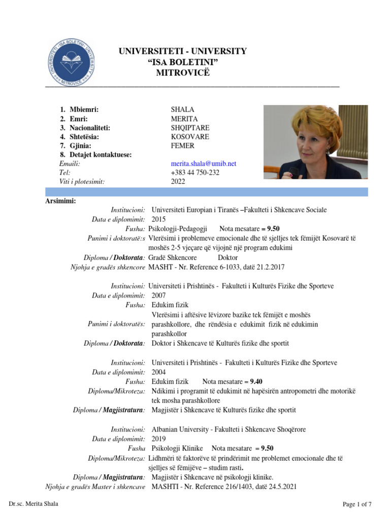 Merita Shala CV Umib 2022 Per Ueb | PDF