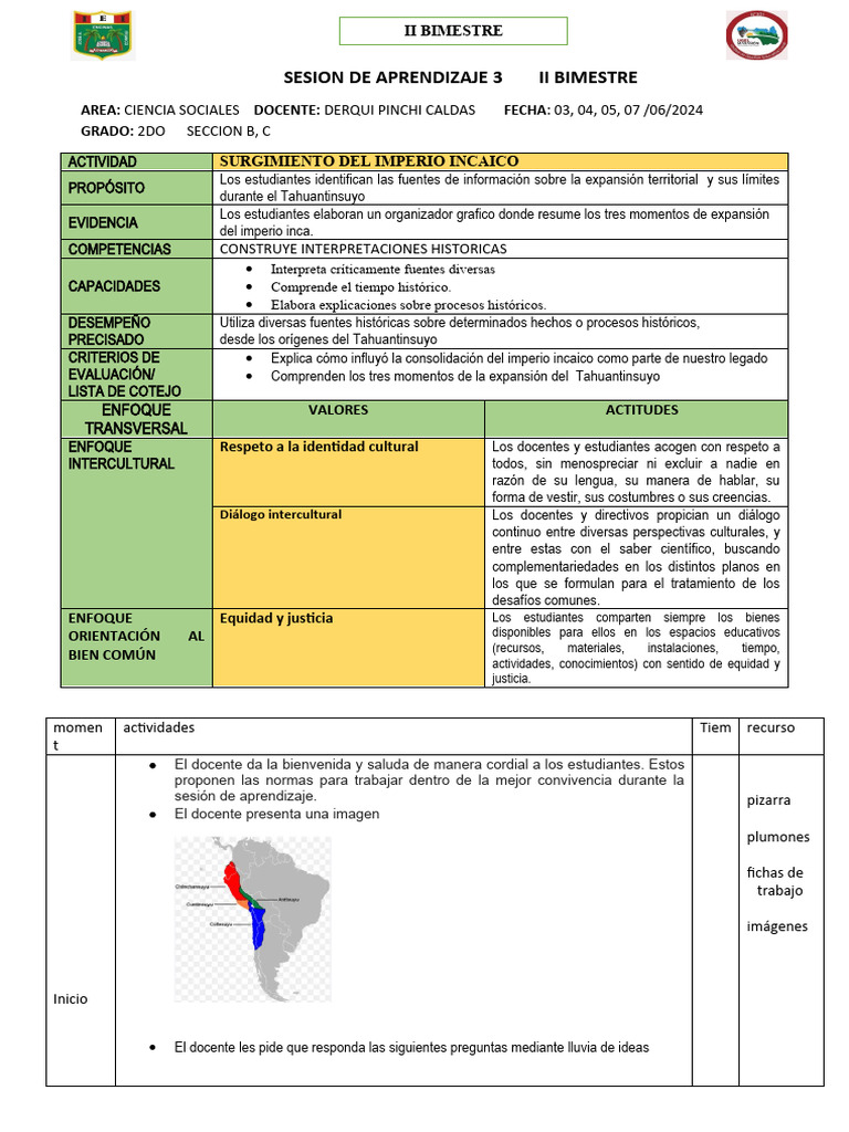 Sesion 3 Ccss 2do Grado II Bimetre. | PDF | Imperio Inca | Evaluación