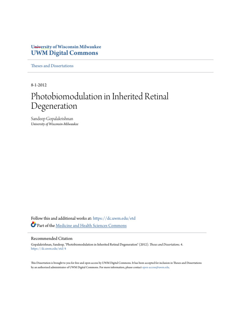 Photobiomodulation for Retinal Degeneration | PDF | Retina | Cell Biology