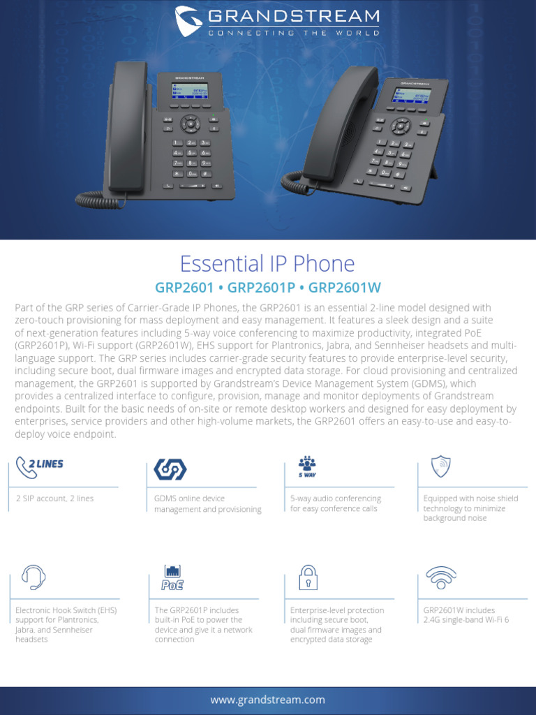 GRP2601 IP Phone Overview and Specs | PDF | Session Initiation Protocol ...