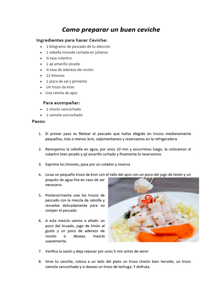 Como Preparar Un Buen Ceviche | PDF