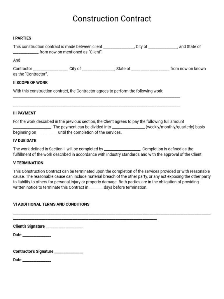 Construction Contract Agreement | PDF