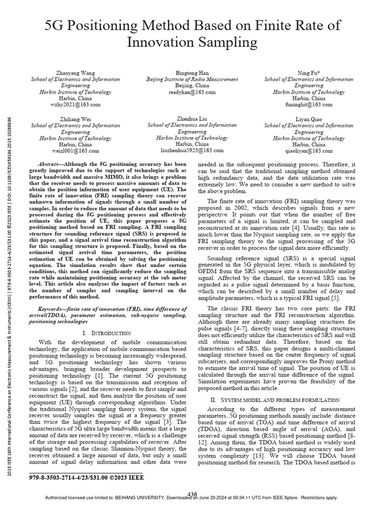 5G Positioning via FRI Sampling Method | PDF | Computing | Wireless