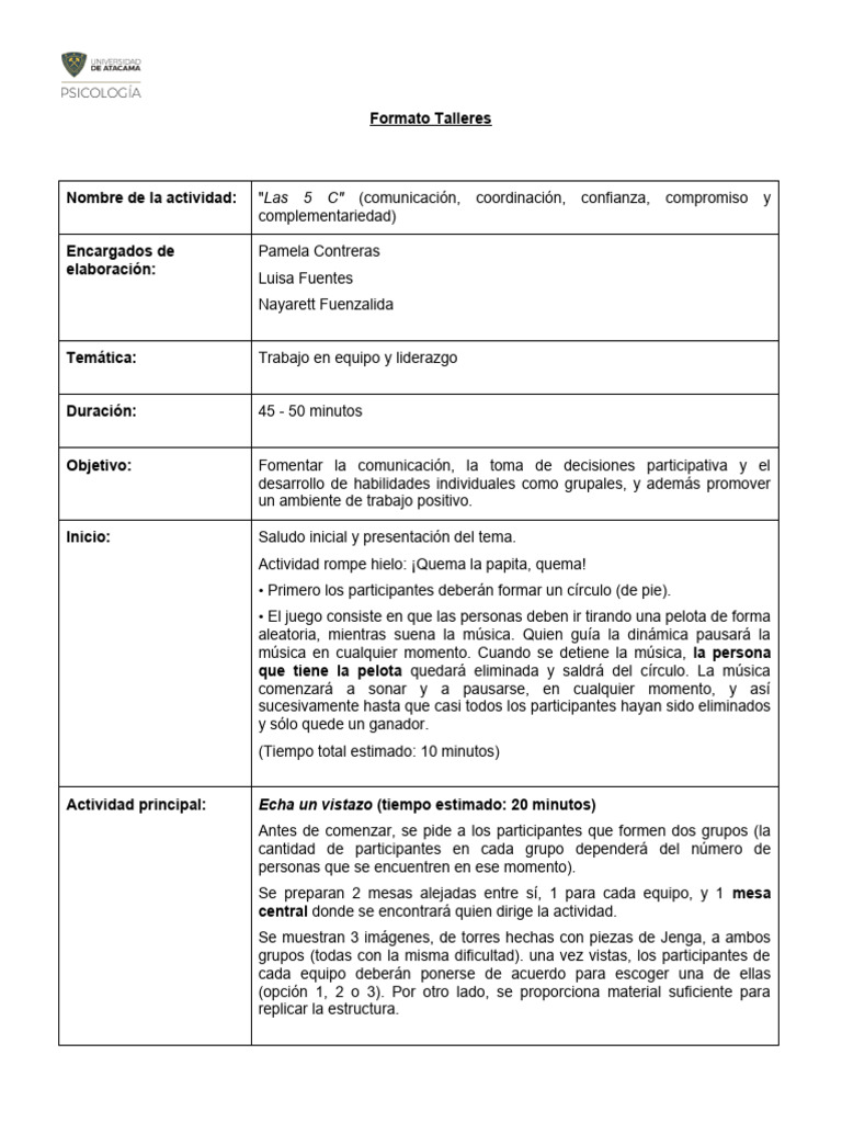 Formato de Talleres | PDF