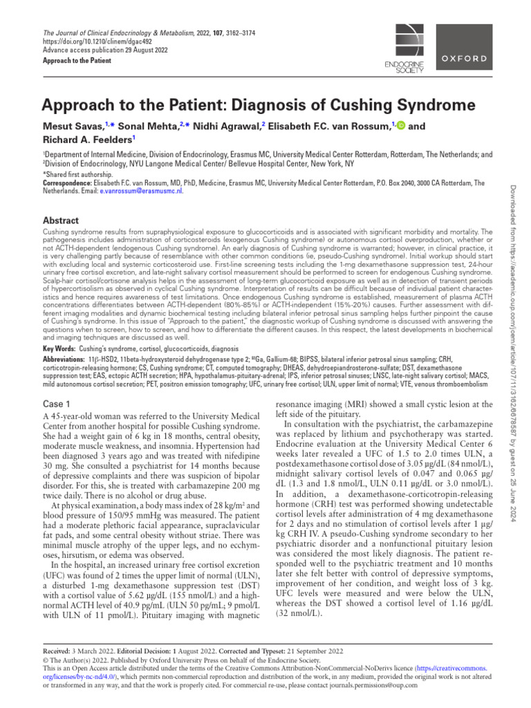 Cushing Syndrome Diagnosis Guide | PDF | Glucocorticoid | Cortisol