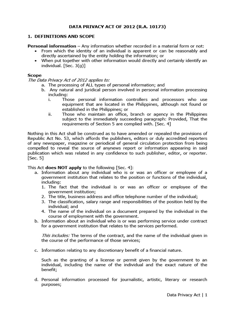 Overview of the Data Privacy Act 2012 | PDF | Computer Security | Security