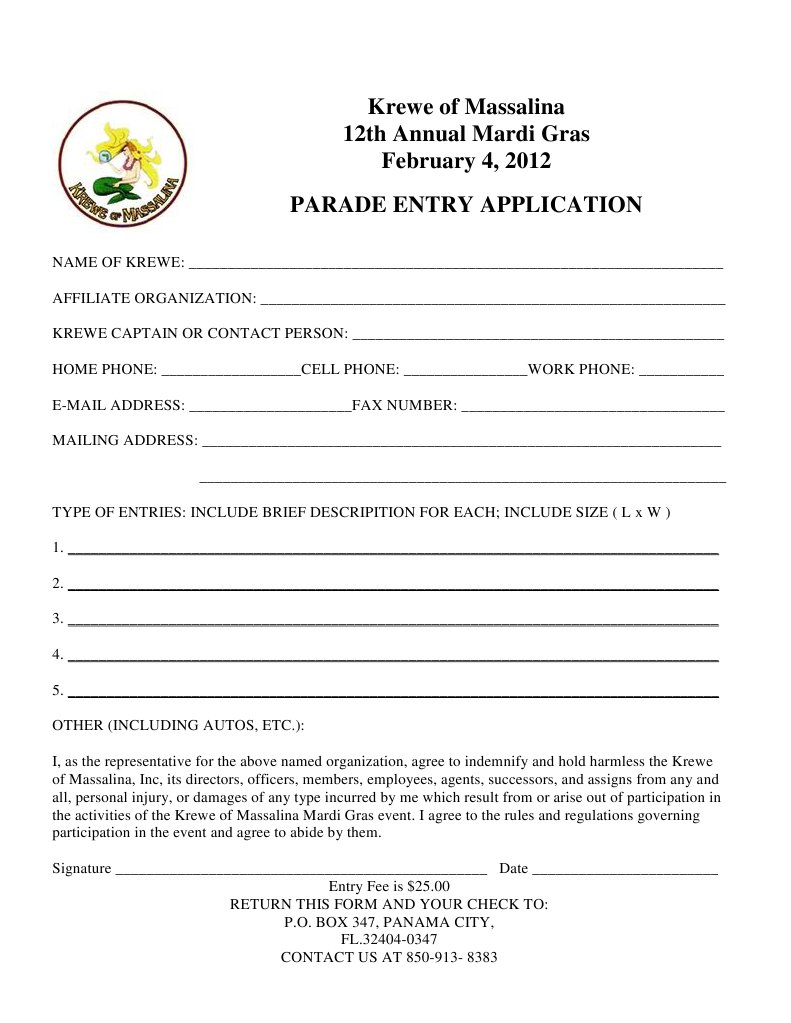 Krewe of Massalina Mardi Gras Entry Form | PDF | Career & Growth | Business