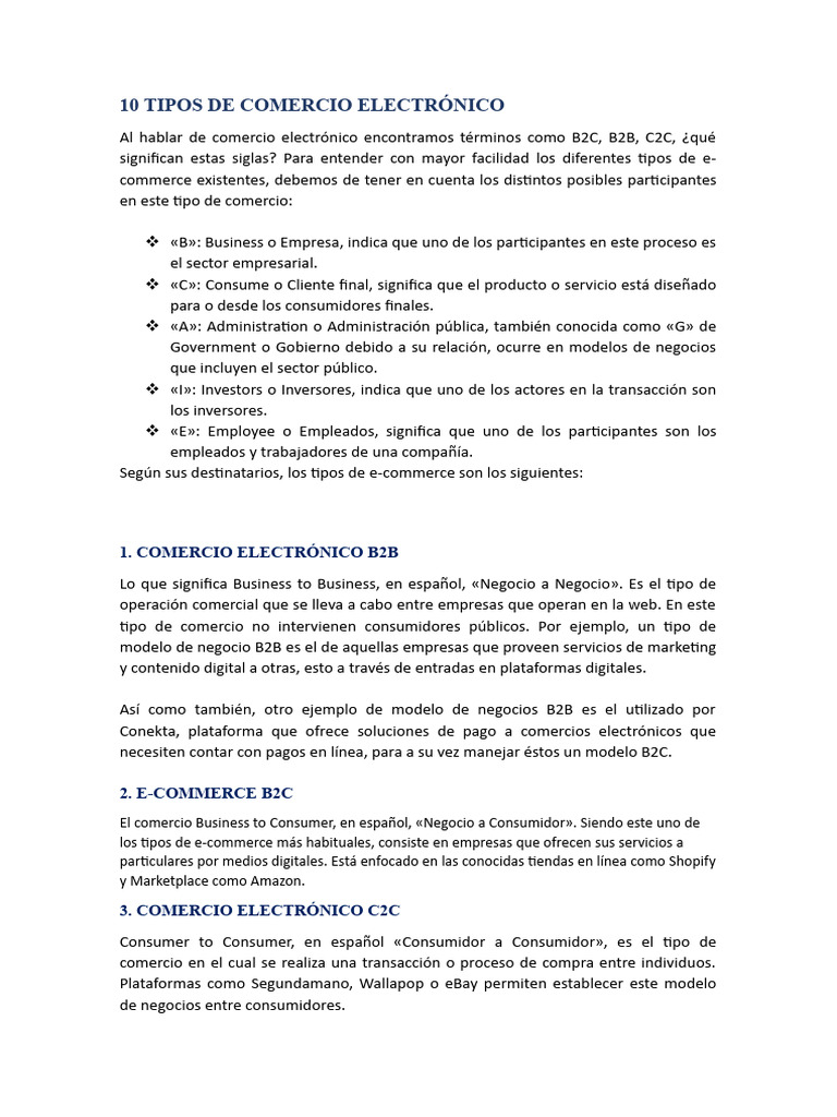 Tipos de Comercio Electrónico Explicados | PDF | Comercio electrónico ...